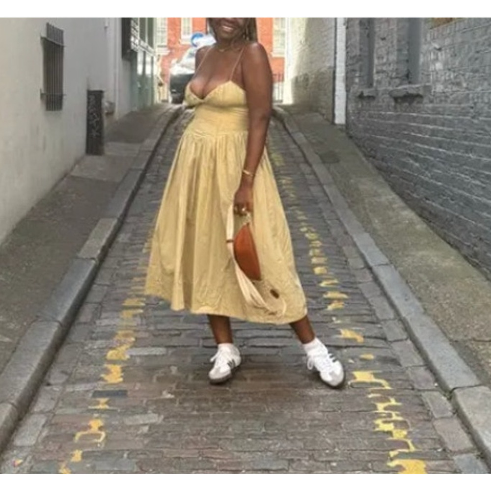 Ronny Kobo Beige Corset Midi Dress XS Cotton Cottage Sundress Designer $400 - Picture 13 of 16